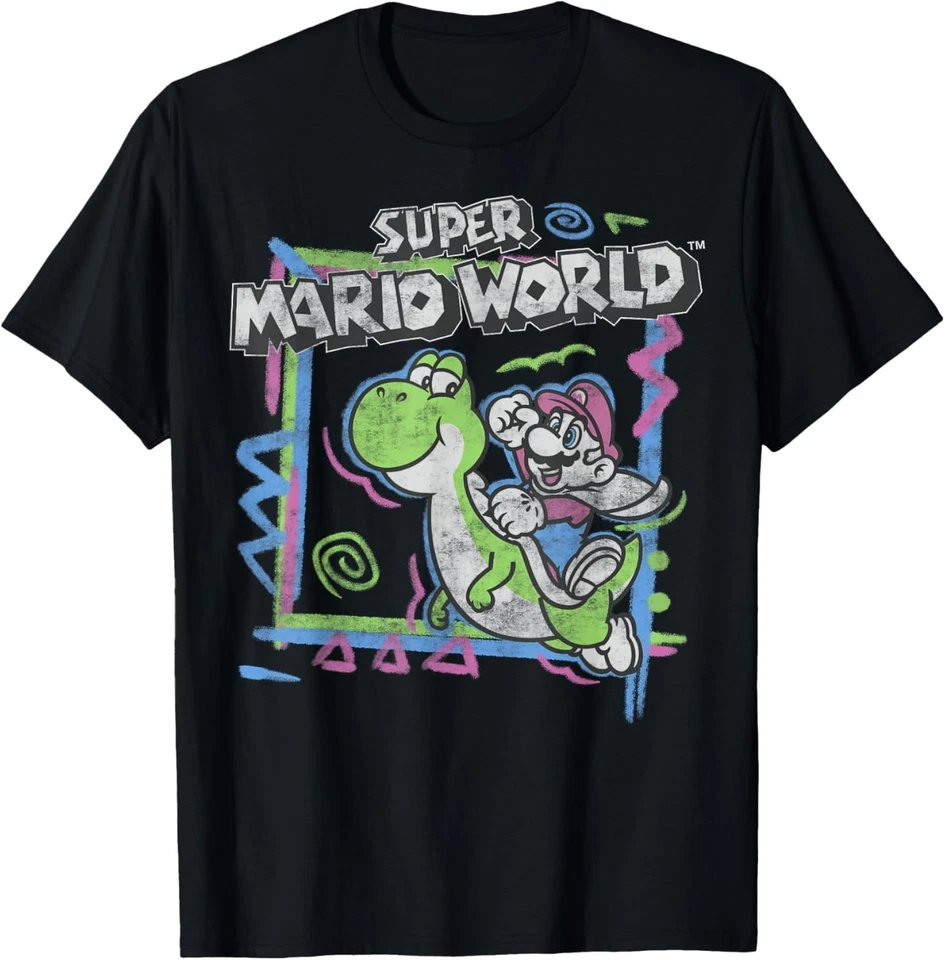 Camiseta Super Mario World Años 90 Neón Abstracto Nintendo Yoshi Ride Foto 1 de 1