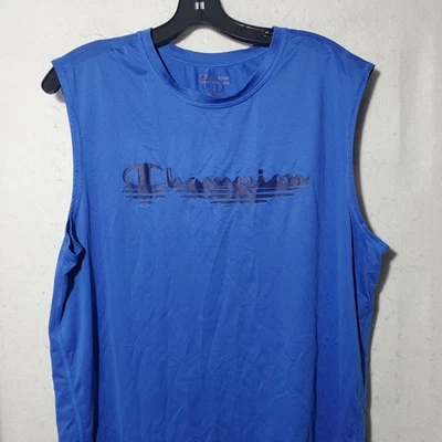 Camisa Champion Para Hombres Grande Azul Atlética Camiseta sin Mangas Entrenamiento Gimnasio Logo Foto 1 de 4
