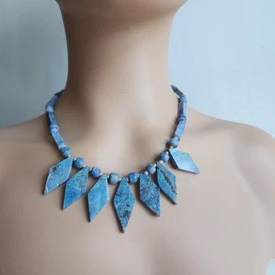 Blue Lapis Lazuli Necklace – 18" – Large Rhombs, Round & Rectangular Beads - Image 1 of 4
