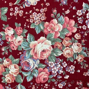 New Concord Cotton Fabric Red w Pink Cabbage Roses Quilting Calico - Picture 1 of 11