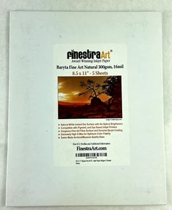 Papier jet d'encre Finestra Baryta Fine Art naturel 300 GSM 16 mil, 5 feuilles 8,5 x 11 - Photo 1/6