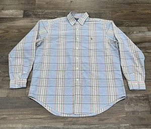 Polo Ralph Lauren Mens Button Up Shirt Large Plaid Blue Green Red Down READ  - Picture 1 of 7