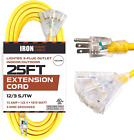 25 Foot Lighted Outdoor Extension Cord with 3 Electrical Power Outlets - 12/3 SJ