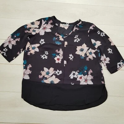 SOON Summer Top Blouse Size 18 Black Floral Short Sleeve Casual Party Smart - Image 1 of 4