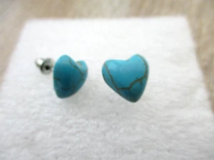 11MM TURQUIOSE HEART NATURAL STONE GEMSTONE STUD EARRINGS - Picture 1 of 2