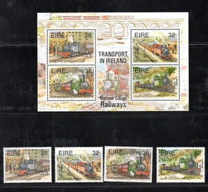 Ireland 1995 set Trains/Railroad/Eisenbahn stamps (Michel 886/89 +  Bl. 15) MNH - Picture 1 of 1