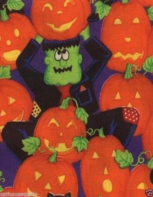 Tela de edredón parche calabaza Jacks Monster - 1 yarda Foto 1 de 4