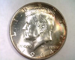 1964-D KENNEDY HALF DOLLAR GEM UNCIRCULATED SUPER ATTRACTIVE TONING/ COLOR - Picture 1 of 2