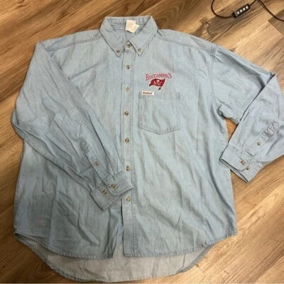 Buccaneers Denim Long Sleeve Button Down Shirt Size L VTG - Image 1 of 4