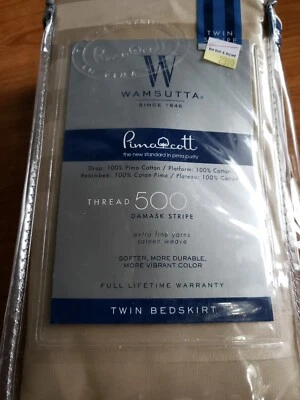 Wamsutta 500-Thread-Count PimaCott Damask Twin Bed Skirt Taupe New - Image 1 of 2