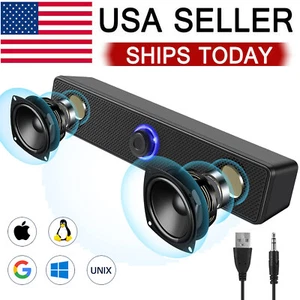 Wired Computer Speakers Soundbar Stereo Bass Sound 3.5mm USB for Desktop Laptop - Picture 1 of 16