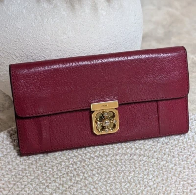 Bolso sin asas vintage CHLOE rojo/borgoña de cuero granulado cartera bloqueo giratorio Foto 1 de 4