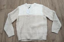 $225 Mens Reiss "Bankside" Cable Knit Wool Blend Crewneck Sweater Ecru Large
