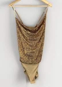 Vintage Gold Sequined Women's Body Suit Top Large The Post Retro Glam Disco Rave - Picture 1 of 10