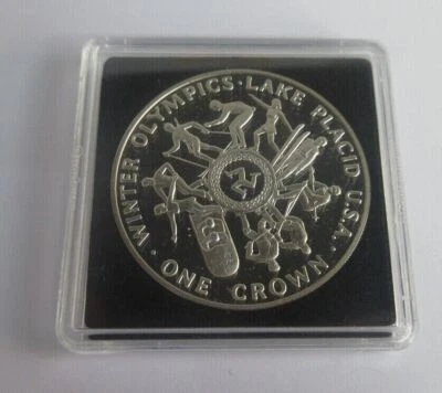 1980 Winter Olympics Lake Placid Isle of Man Silver Proof 1 Crown Coin - Image 1 of 2