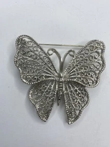 MIent Butterfly Pin Brooch Jewelry Signed Silver Insect Filigree Statement - Picture 1 of 5