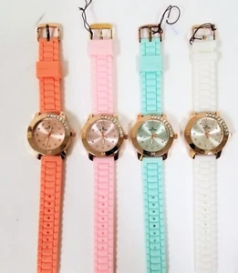 NEW ICE STAR ROSE GOLD TONE,SILICONE BAND,CRYSTAL GLITZ WATCH - Picture 1 of 9