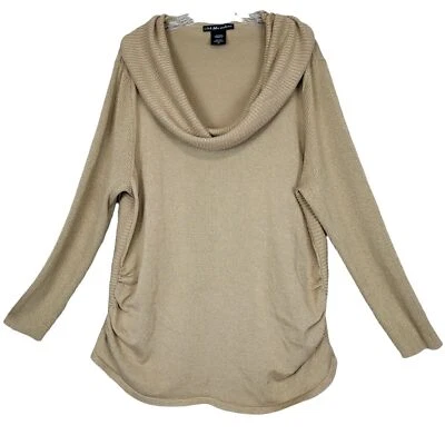 United States Sweaters Gold Shimmer Cowl Neck Ruched Tunic Top 3X Plus  Holiday - Image 1 of 4