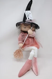 Niña Durmiente Halloween Bruja Escoba Negro Encaje Sombrero Rosa Arco Rubor Estante - Imagen 1 de 4
