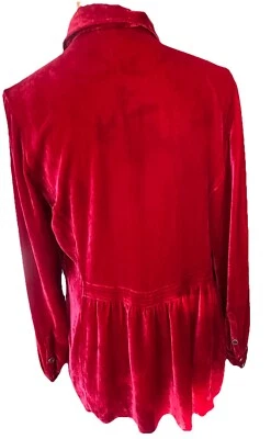 ColdWater Creek Red Velvet Shirred Back Top -Romantic M - Image 1 of 4