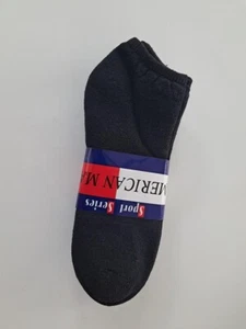 Men 10-13 Ankle Sport No Show Sock Black 12 Pair Dozen Made in USA Free Shipping - Picture 1 of 3