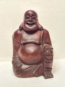 VINTAGE LAGE CHINESISCHE HANDGESCHNITZTE HOLZ BUDDHA STATUE FIGUR. GLÜCKLICHER BUDDHA MAHOG - Bild 1 von 24