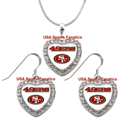 Collar o pendientes corazón equipo San Francisco 49ers o conjunto con pedrería Foto 1 de 4