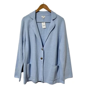 J. Crew Women’s Button Knit Sweater Blazer Size L Light Blue Pockets Cardigan - Picture 1 of 8