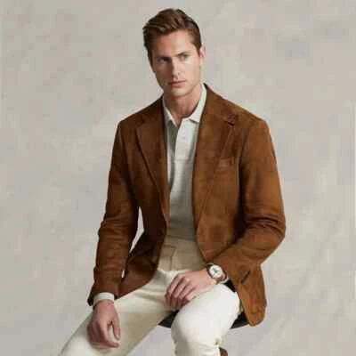 Men's Suit Jacket Suede Single Breasted Casual Elegant Male Coat for Business - Image 1 of 4
