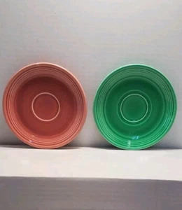 Set Of 2 Fiestaware Fiesta Saucers Pink/Rose & Green 6" No Chips - Picture 1 of 10