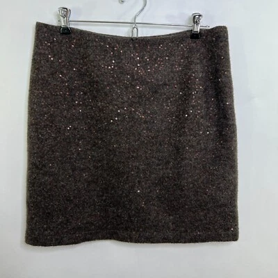 J Jill 8 Skirt Wool Brown Sequin Short Straight Lined Work Career A-Line Pencil - Image 1 of 4