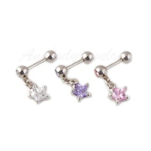 18g CZ Star Steel Cartilage Tragus Helix Stud Earring Jewelry Piercing - Picture 1 of 5