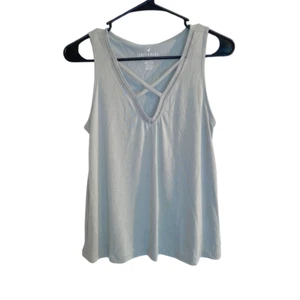 American Eagle Soft Sexy Sueded tank top shirt light blue cross front small - Picture 1 of 4