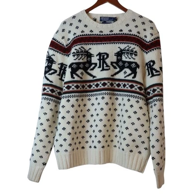 Vintage Polo Ralph Lauren Reindeer Pullover Sweater Hand Knit Wool Men's Large - Image 1 of 4