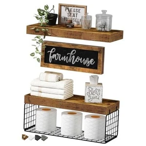 Bathroom Shelves Over Toilet - Paper Storage Wall Mounted Farmhouse Decor - Picture 1 of 8