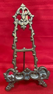 VTG Floral Easel Solid Brass Picture Plate Book Stand Holder 7" Tall 3 1/2" Wide - Picture 1 of 21