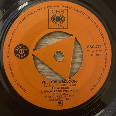 Jan & Dean Yellow balloon rare South African Pressing CBS 7” vinyl obscure - Image 1 of 4