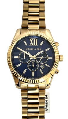 NUEVO MICHAEL KORS LEXINGTON MK9153 ESFERA AZUL TONO DORADO CRONÓGRAFO 45 MM CABALLEROS Foto 1 de 3