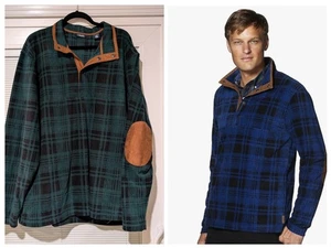 Maglione Chaps verde tartan plaid micropile uomo grande alto XXL bordo scamosciato - Foto 1 di 8