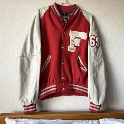 Vintage 80s 90s red and white varsity letterman jacket with number 69. XL - Image 1 of 4