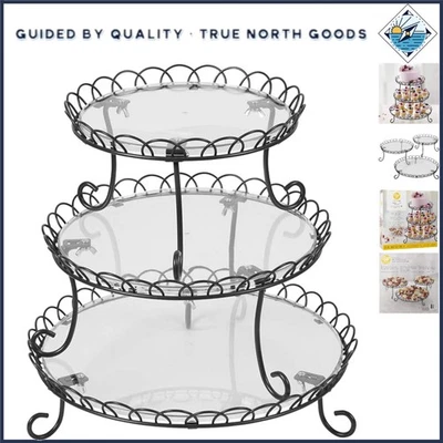Customizable 3-Tier Dessert Stand - Lightweight Black Metal Treat Holder - Image 1 of 4