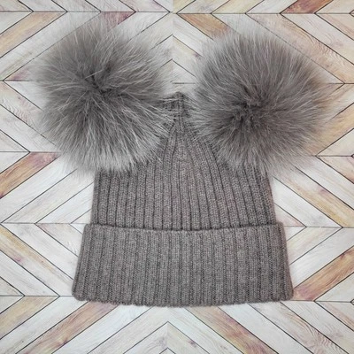 Gorro Riviera 100% Cachemira Talla Única Marrón con Pom Pom Hecho en Italia Foto 1 de 4