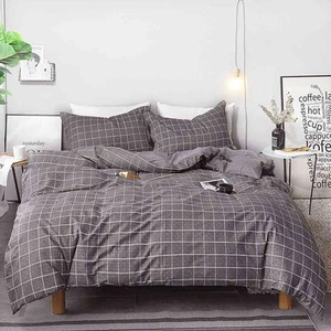 King Duvet Cover Set Grid, 104x90 Soft Bedding Cover, Luxury Lightweight Micr... - Picture 1 of 9