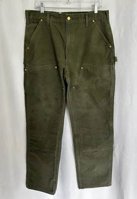 Discontinued Carhartt B01 MOS Green Double Knee Workwear Pants Made in USA  - Image 1 of 4