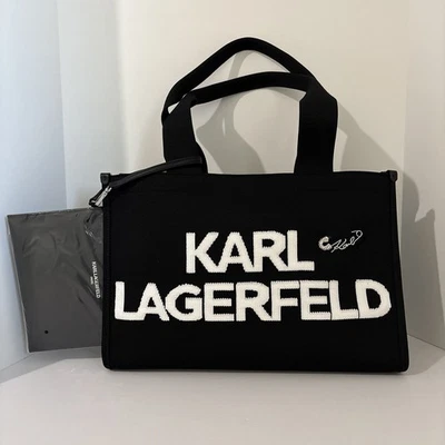 NUEVO KARL LAGERFELD Kristina Logo Bolso de Mano Grande Cartera Negro con Bolsa Foto 1 de 4