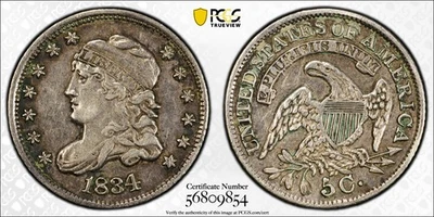 Media moneda de diez centavos busto tapado 1834 H10C graduación profesional detalles en la UE Foto 1 de 4