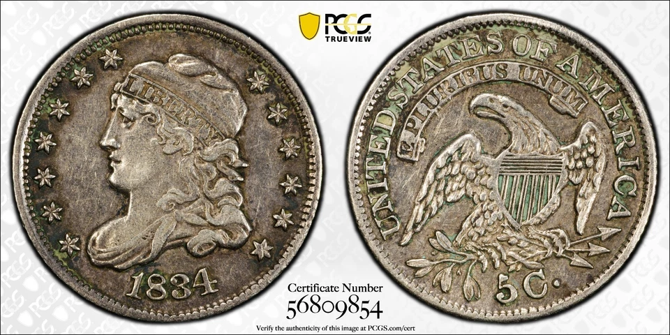 Media moneda de diez centavos busto tapado 1834 H10C graduación profesional detalles en la UE Foto 1 de 4