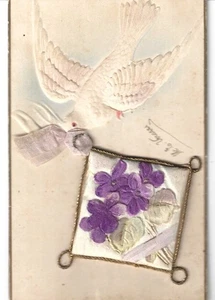 Dove carrying a scent pillow on postcard posted with 1910 Argentina Scott's #149 - Picture 1 of 2