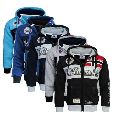 Felpa GEOGRAPHICAL NORWAY Uomo Men Flyer Regular Fit Full Zip Anapurna Cappuccio Foto 1 de 3