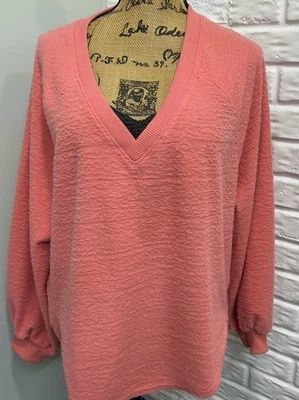 Lucky Brand Oversized Pullover Sweatshirt Coral Textured Sz M High-Low Hemline - Image 1 of 4